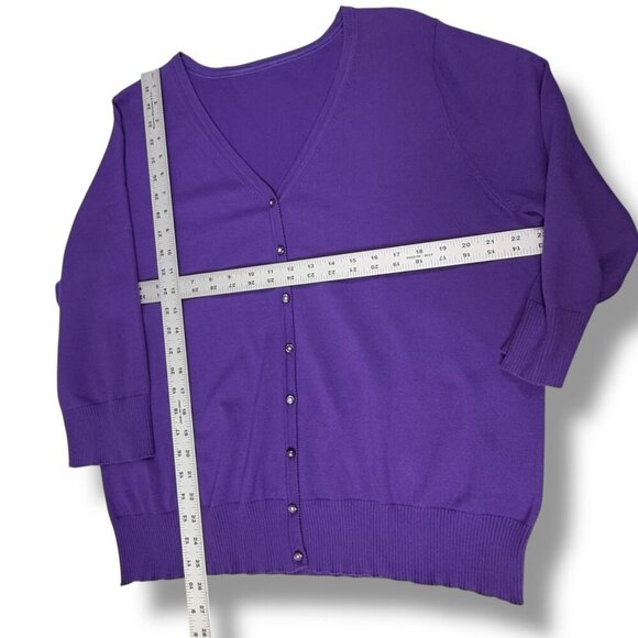 Vintage Cardigan Sz 2X Purple V-Neck 3/4 Sleeve Rhinestone Button Front Sweater - Picture 8 of 9